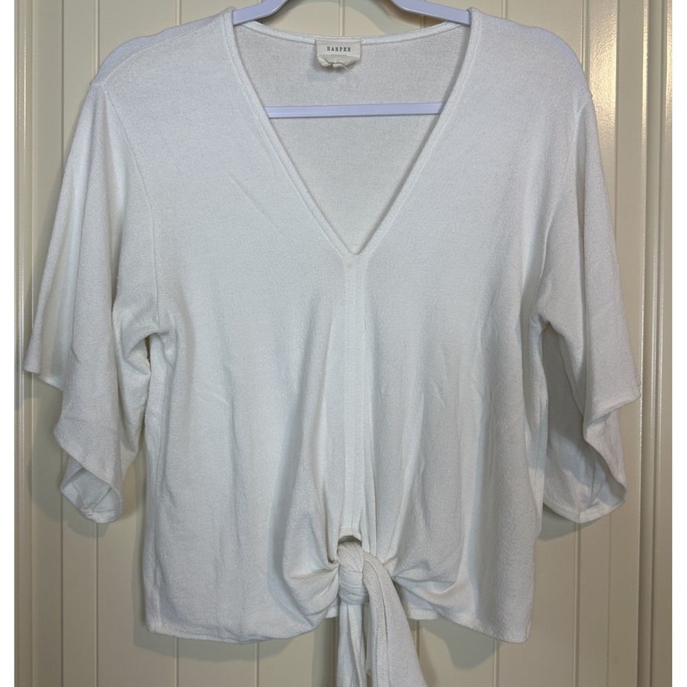 Harper White V-Neck Tie-Front Blouse